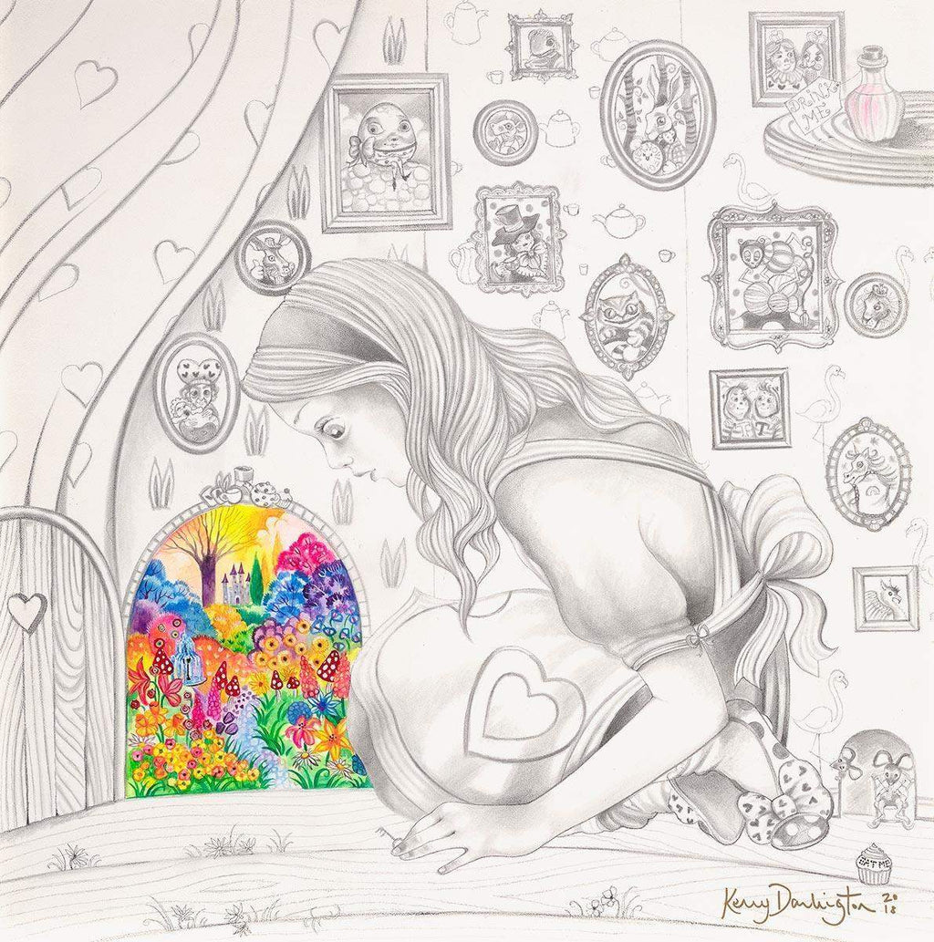 Alice Finds the Little Door - Original Sketch - SOLD by artist Kerry Darlington - Wyecliffe Galleries