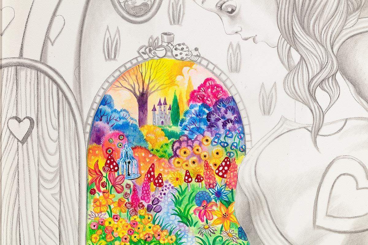 Alice Finds the Little Door - Original Sketch - SOLD by artist Kerry Darlington - Wyecliffe Galleries