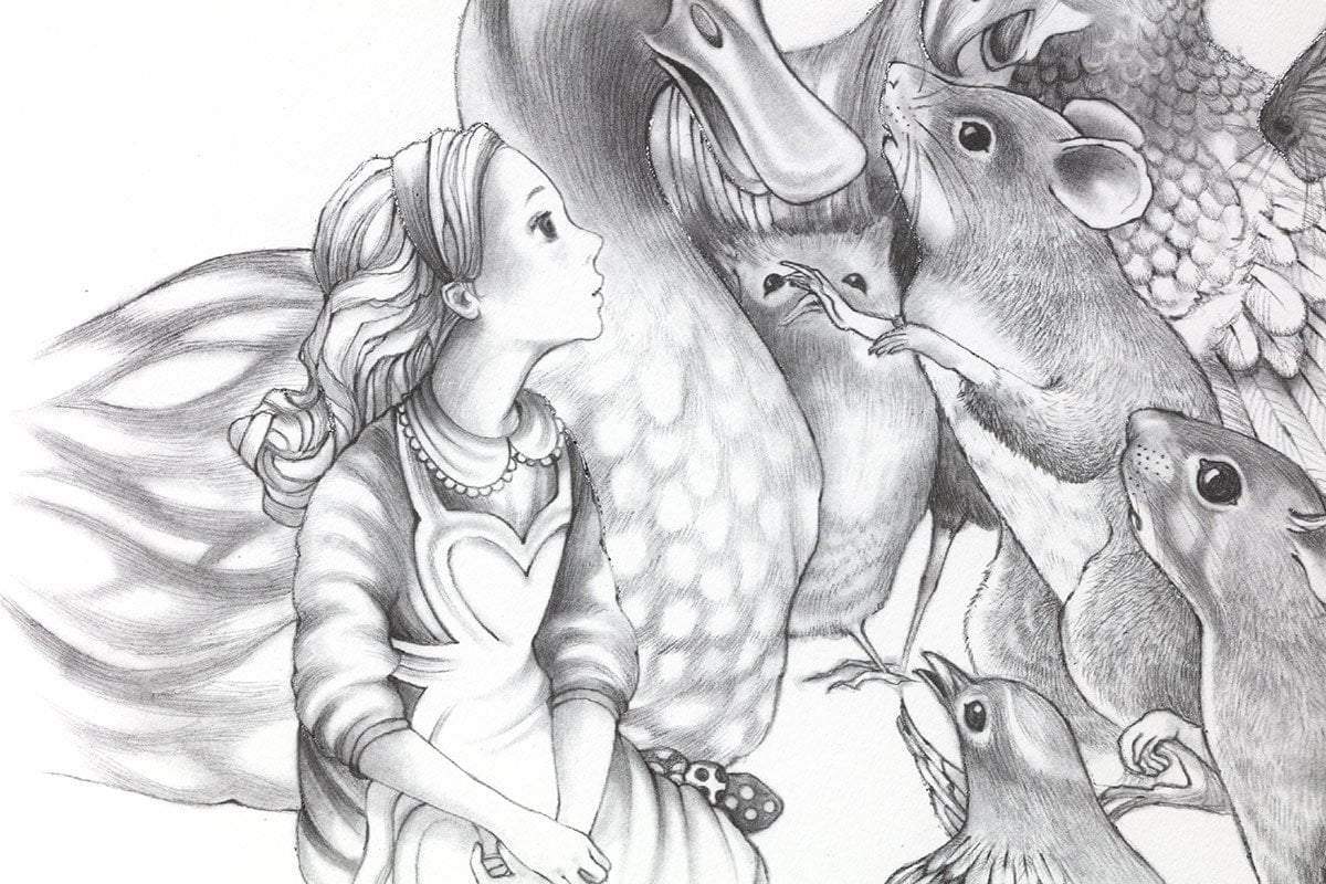 Alice Pencil Sketch Boutique Editions - non matching set of 4 - SOLD OUT by artist Kerry Darlington - Wyecliffe Galleries
