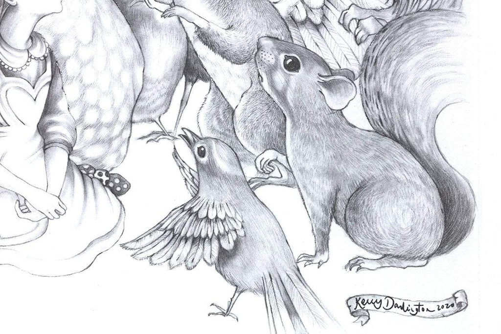 Alice Pencil Sketch Boutique Editions - non matching set of 4 - SOLD OUT by artist Kerry Darlington - Wyecliffe Galleries