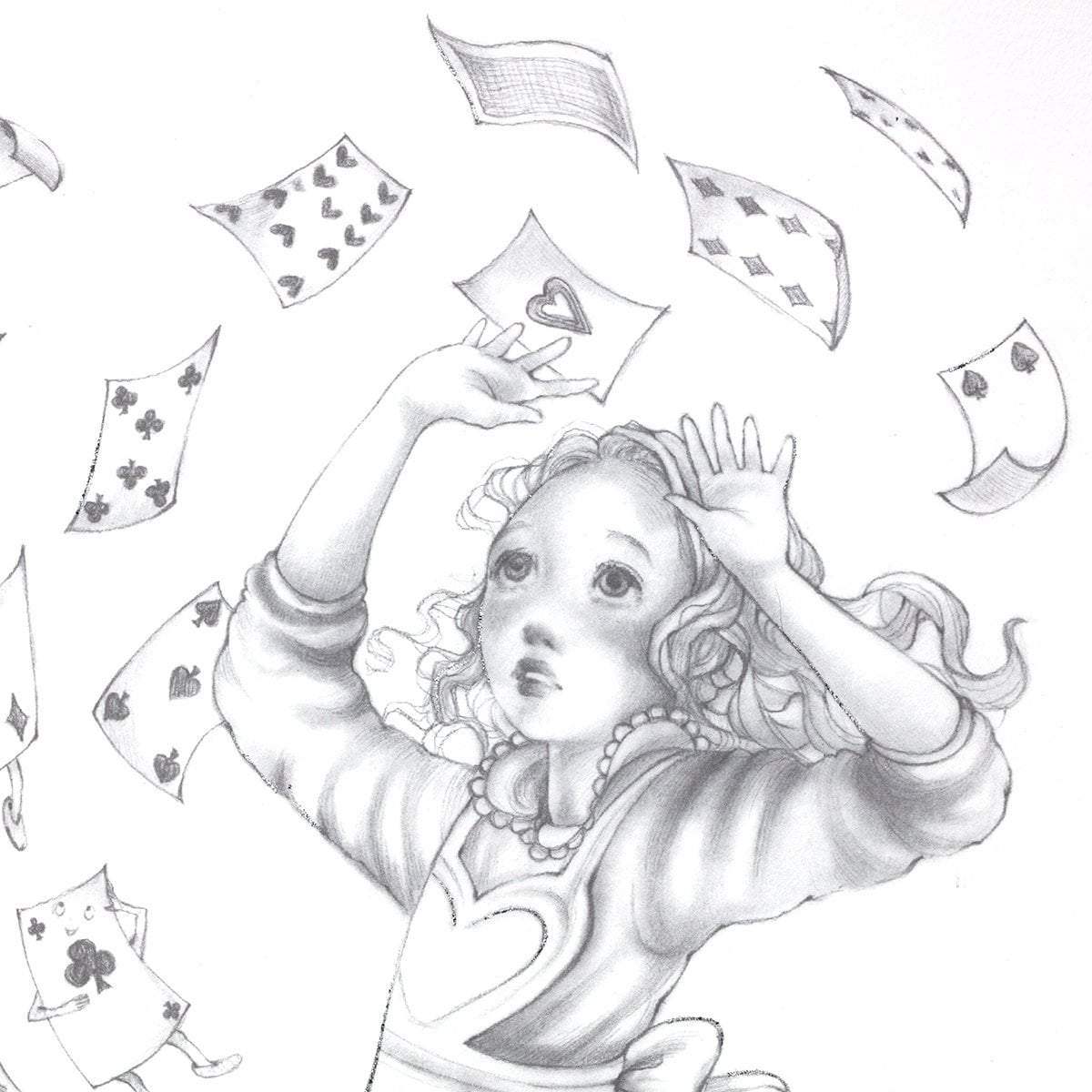 Alice Pencil Sketch Boutique Editions - non matching set of 4 - SOLD OUT by artist Kerry Darlington - Wyecliffe Galleries