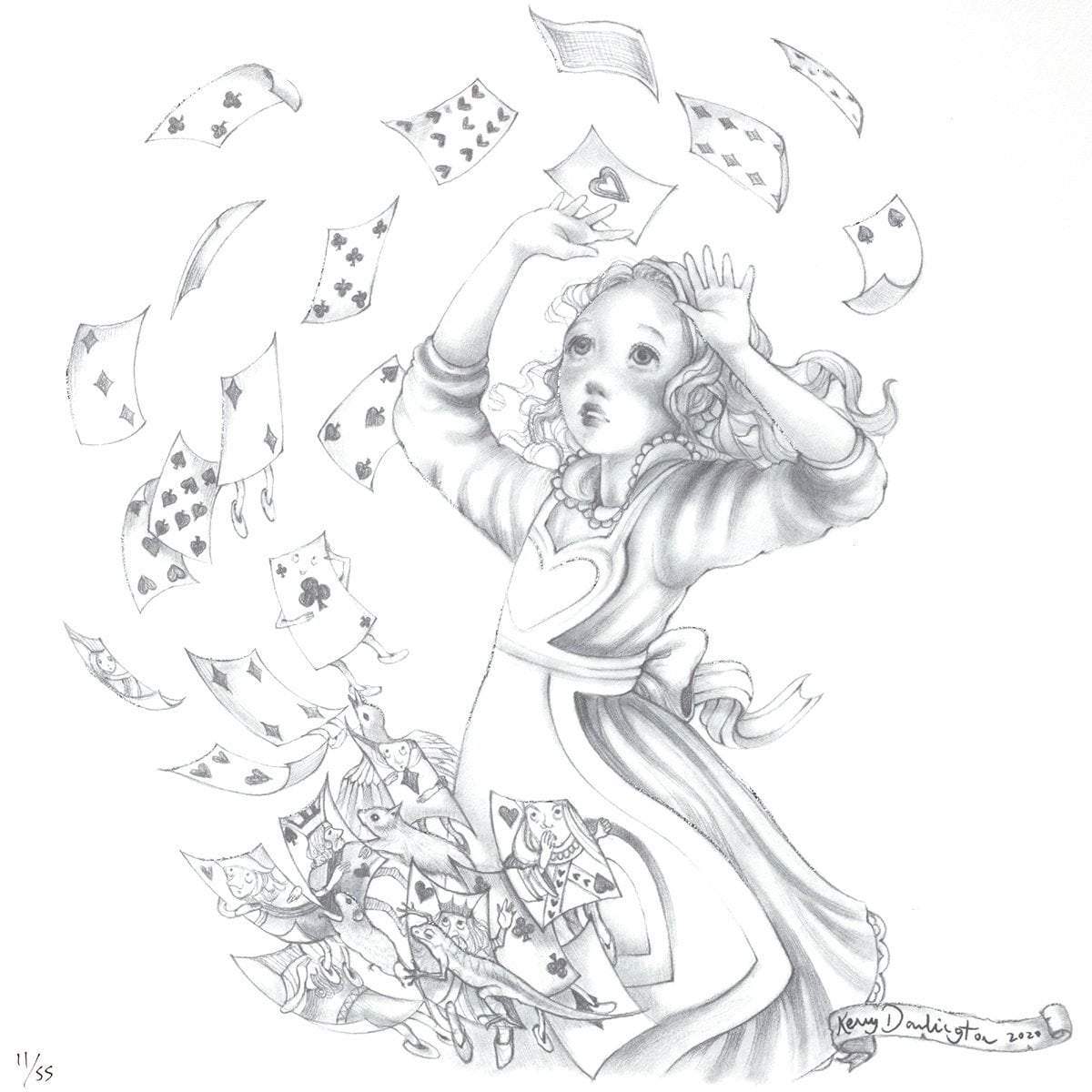 Alice Pencil Sketch Boutique Editions - non matching set of 4 - SOLD OUT by artist Kerry Darlington - Wyecliffe Galleries