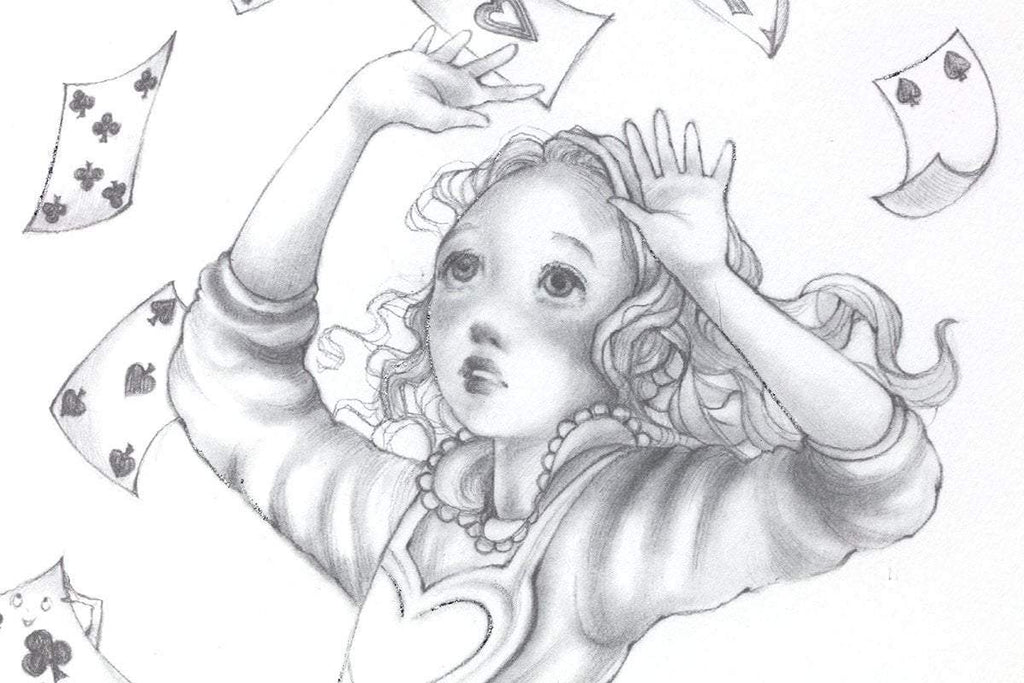 Alice Pencil Sketch Boutique Editions - non matching set of 4 - SOLD OUT by artist Kerry Darlington - Wyecliffe Galleries