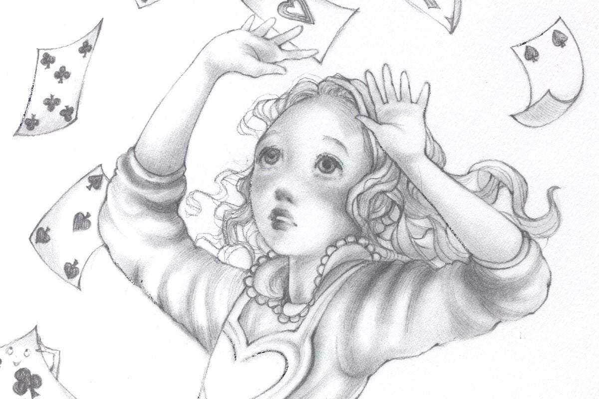 Alice Pencil Sketch Boutique Editions - non matching set of 4 - SOLD OUT by artist Kerry Darlington - Wyecliffe Galleries