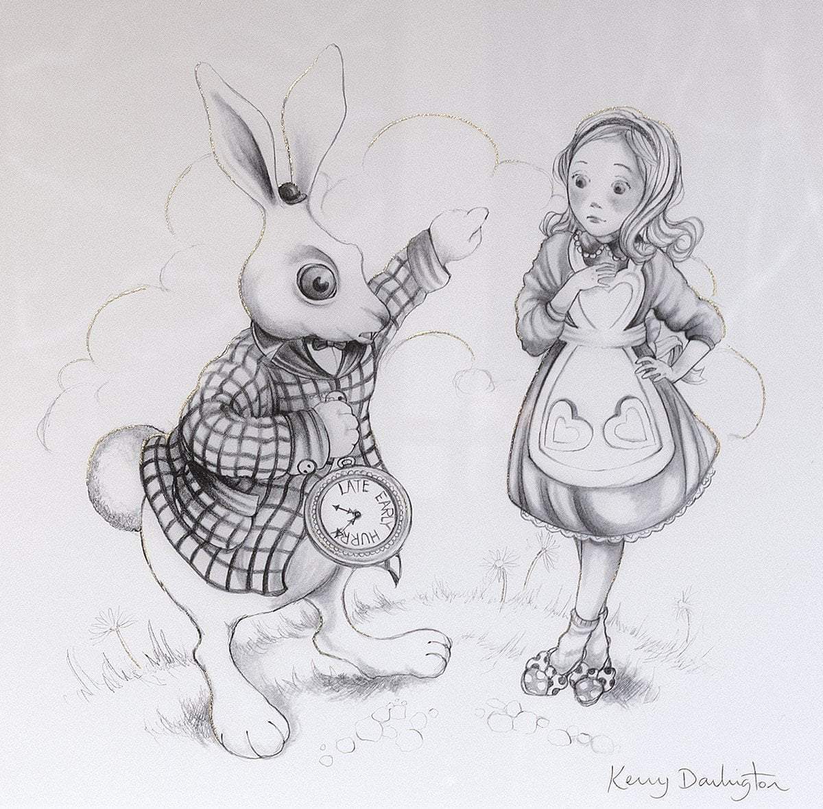 Alice Pencil Sketch Boutique Editions - non matching set of 4 - SOLD OUT by artist Kerry Darlington - Wyecliffe Galleries