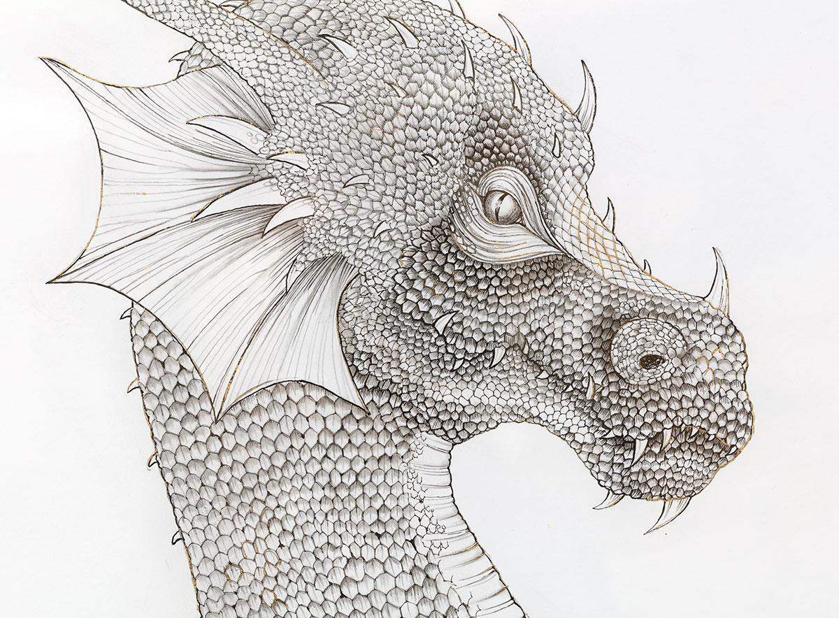 Dragon of the Underworld - Original Sketch - SOLD by artist Kerry Darlington - Wyecliffe Galleries