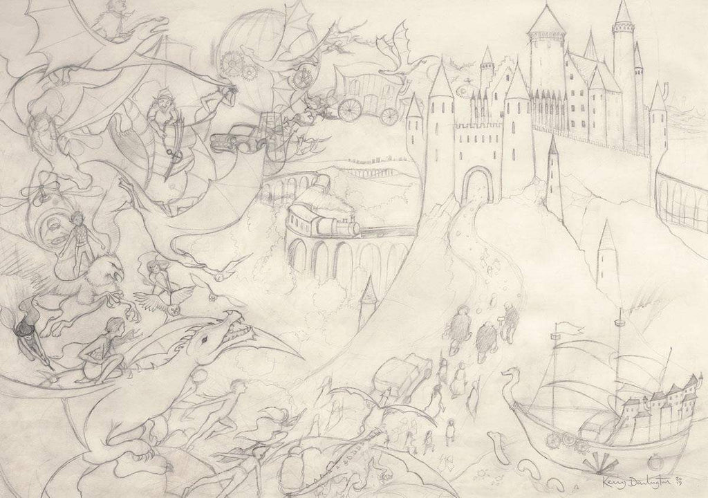 Flight of the Dragons - SKETCH - SOLD by artist Kerry Darlington - Wyecliffe Galleries