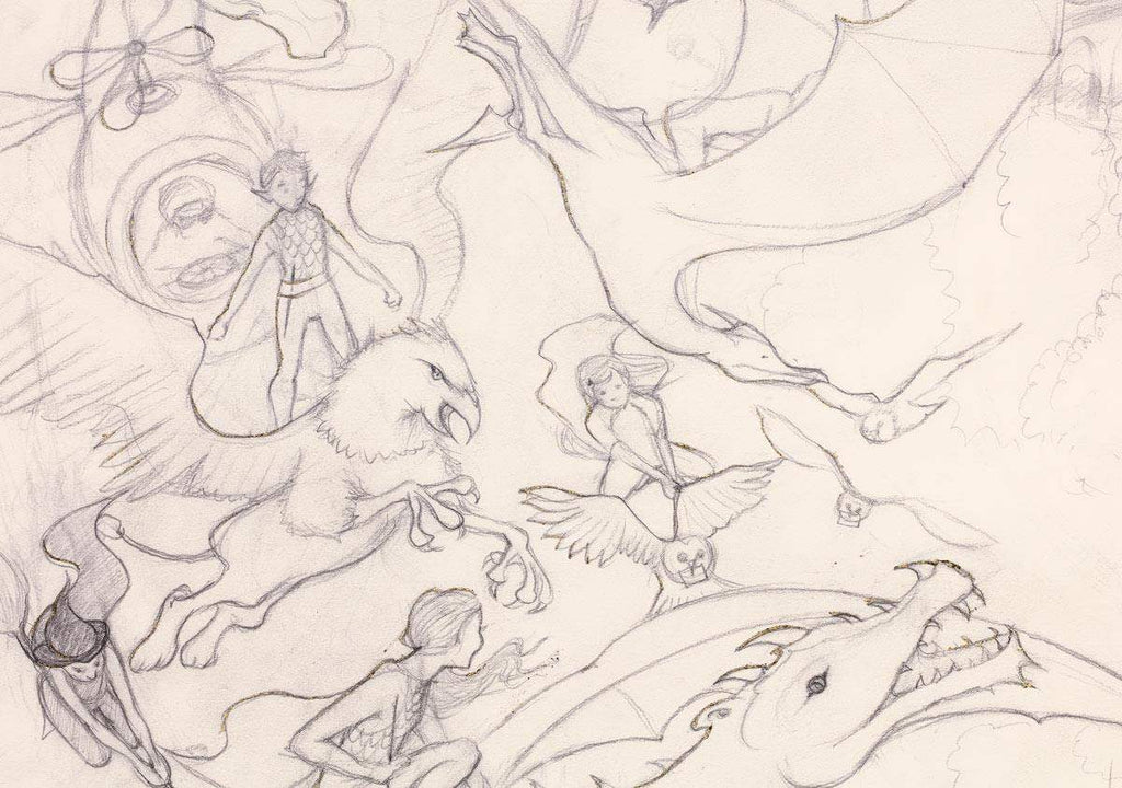 Flight of the Dragons - SKETCH - SOLD by artist Kerry Darlington - Wyecliffe Galleries