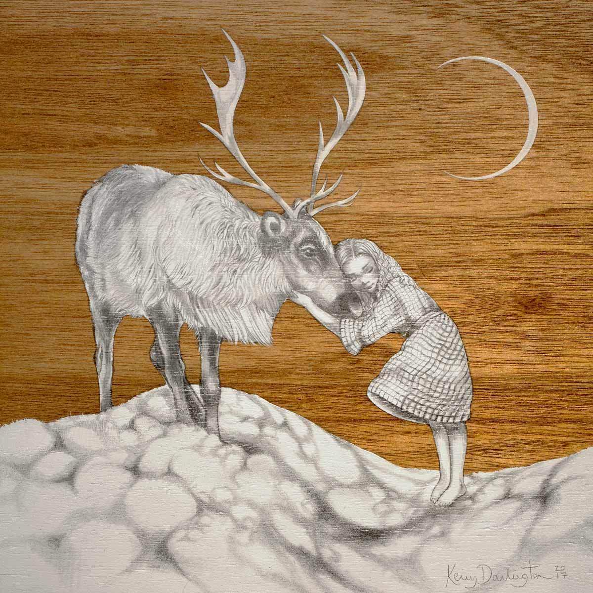 Gerda and the Reindeer - Original - SOLD by artist Kerry Darlington - Wyecliffe Galleries