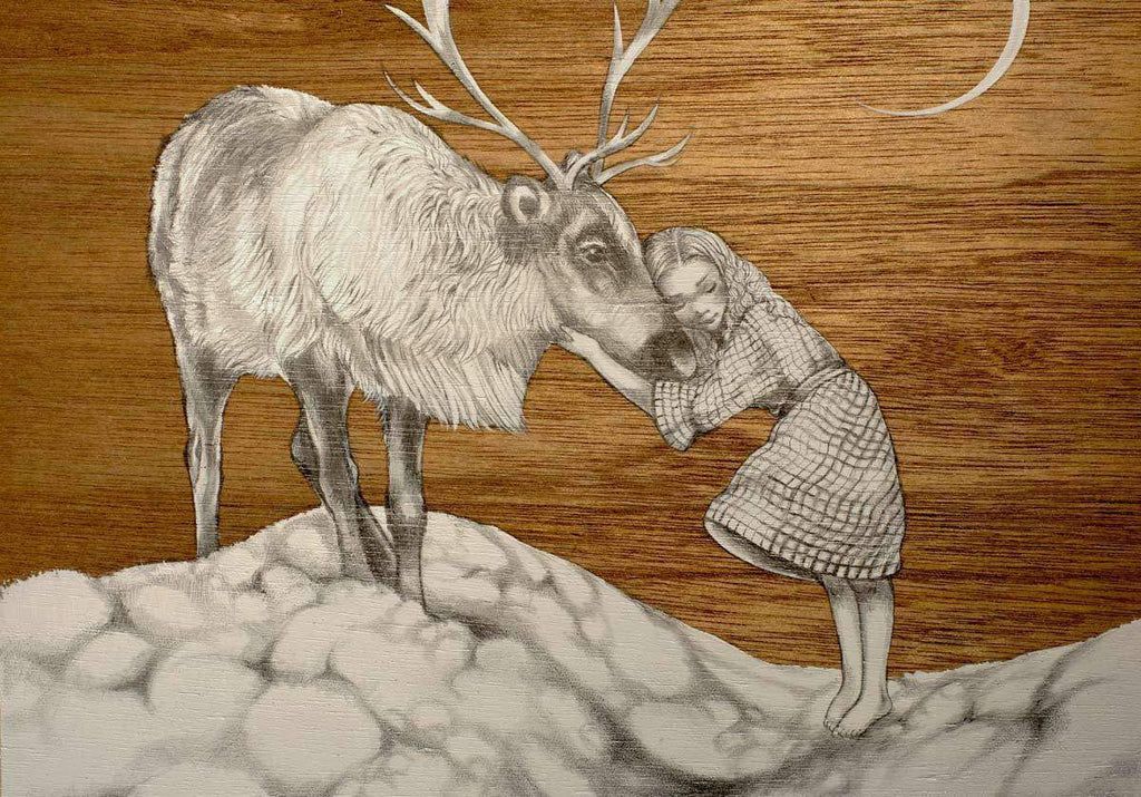 Gerda and the Reindeer - Original - SOLD by artist Kerry Darlington - Wyecliffe Galleries