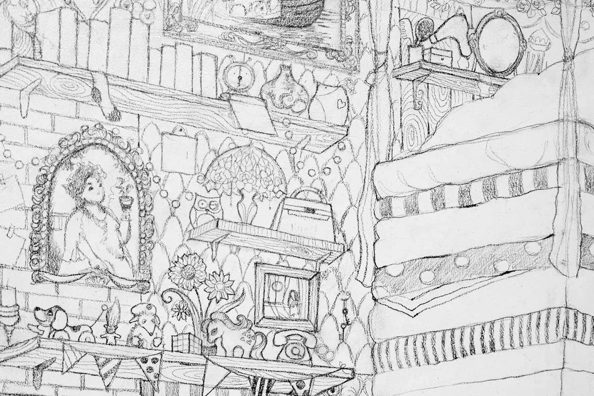 Princess and the Pea - Sketch - SOLD by artist Kerry Darlington - Wyecliffe Galleries