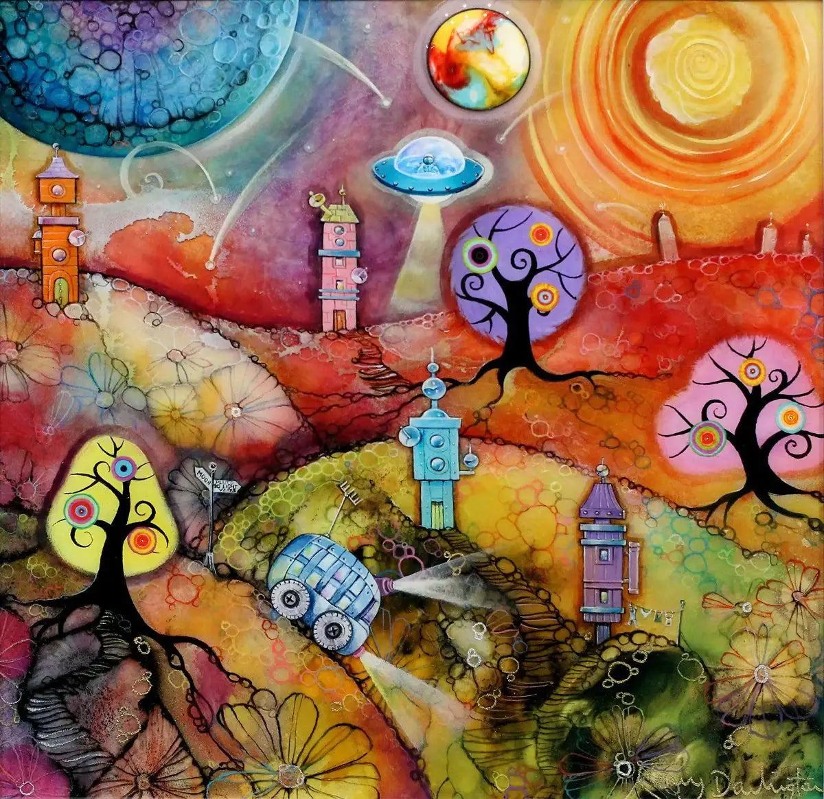 Space Travel - ORIGINAL - SOLD by artist Kerry Darlington - Wyecliffe Galleries