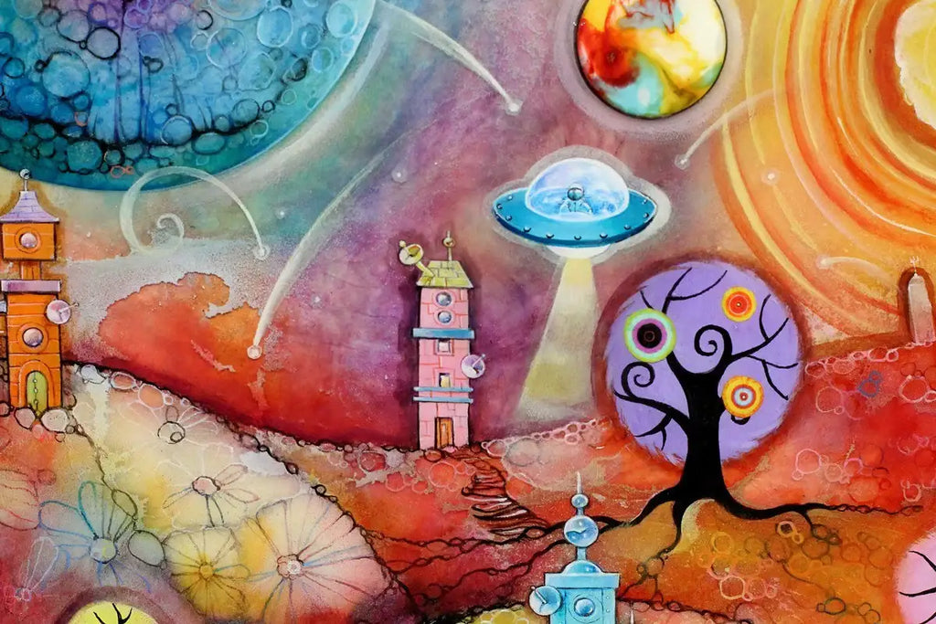 Space Travel - ORIGINAL - SOLD by artist Kerry Darlington - Wyecliffe Galleries