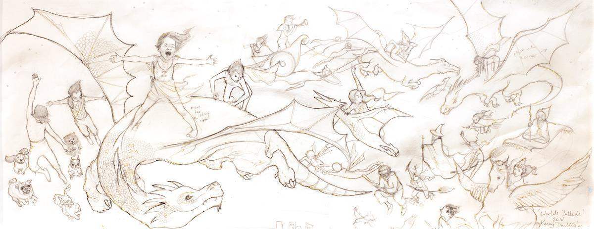 The Worlds Collide - SKETCH - SOLD by artist Kerry Darlington - Wyecliffe Galleries