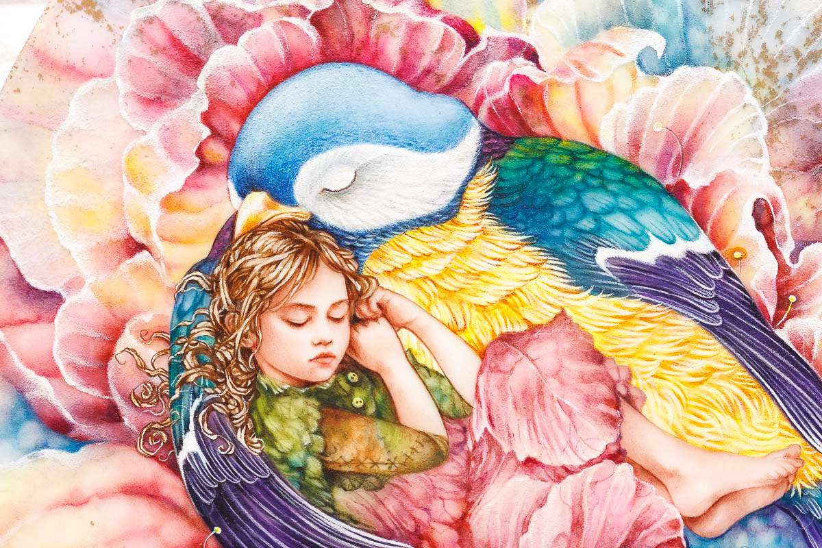 Under My Wing - Original - SOLD by artist Kerry Darlington - Wyecliffe Galleries