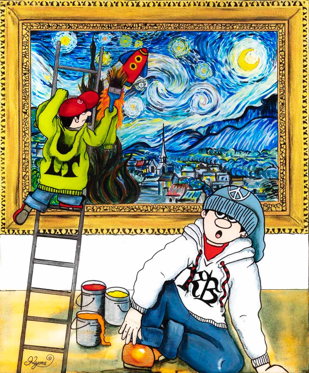 Climbing into Trouble - Original by artist Kerry Lyons - Wyecliffe Galleries