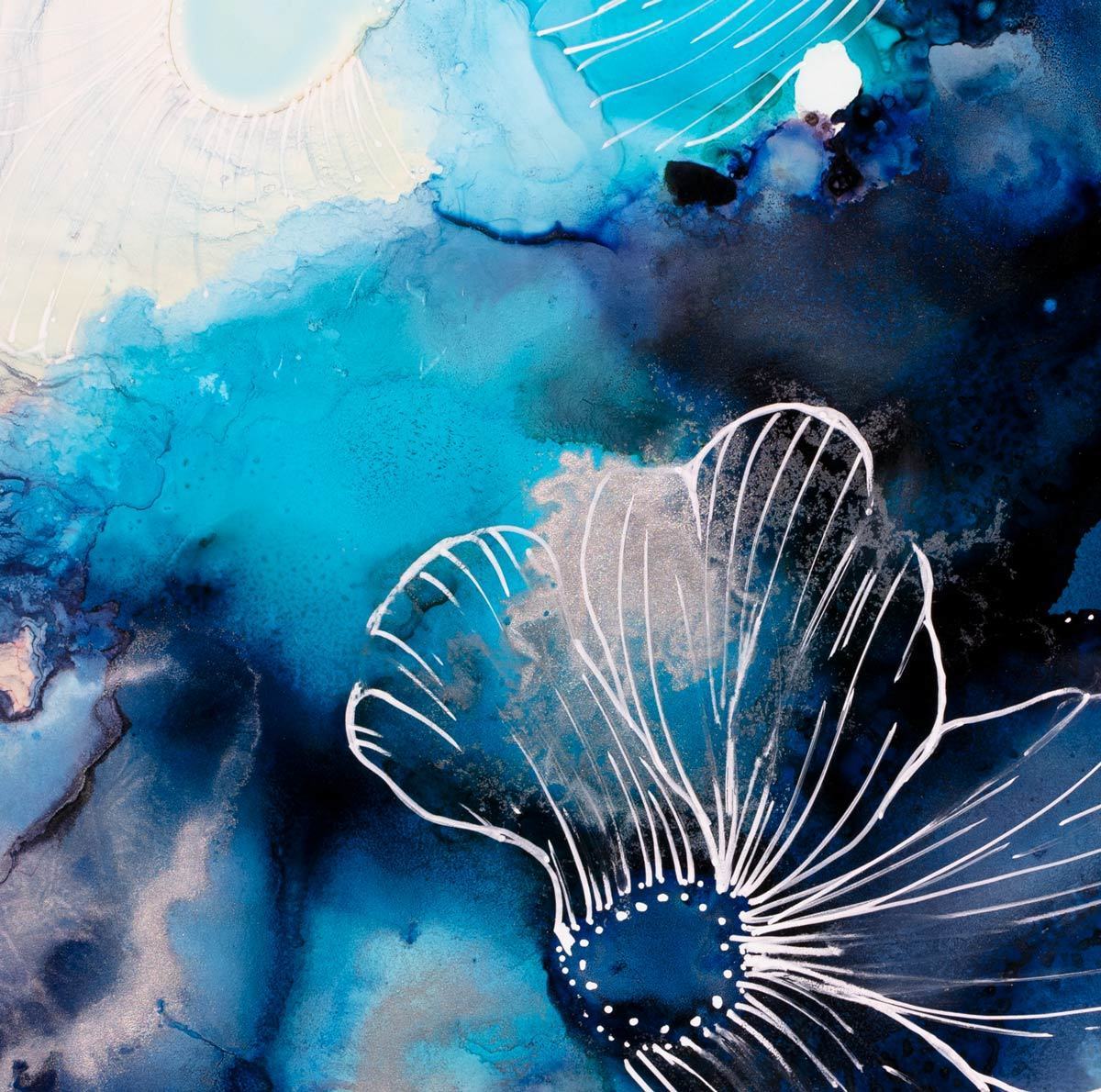 Water Petals Blue - Original Laura Beck Framed