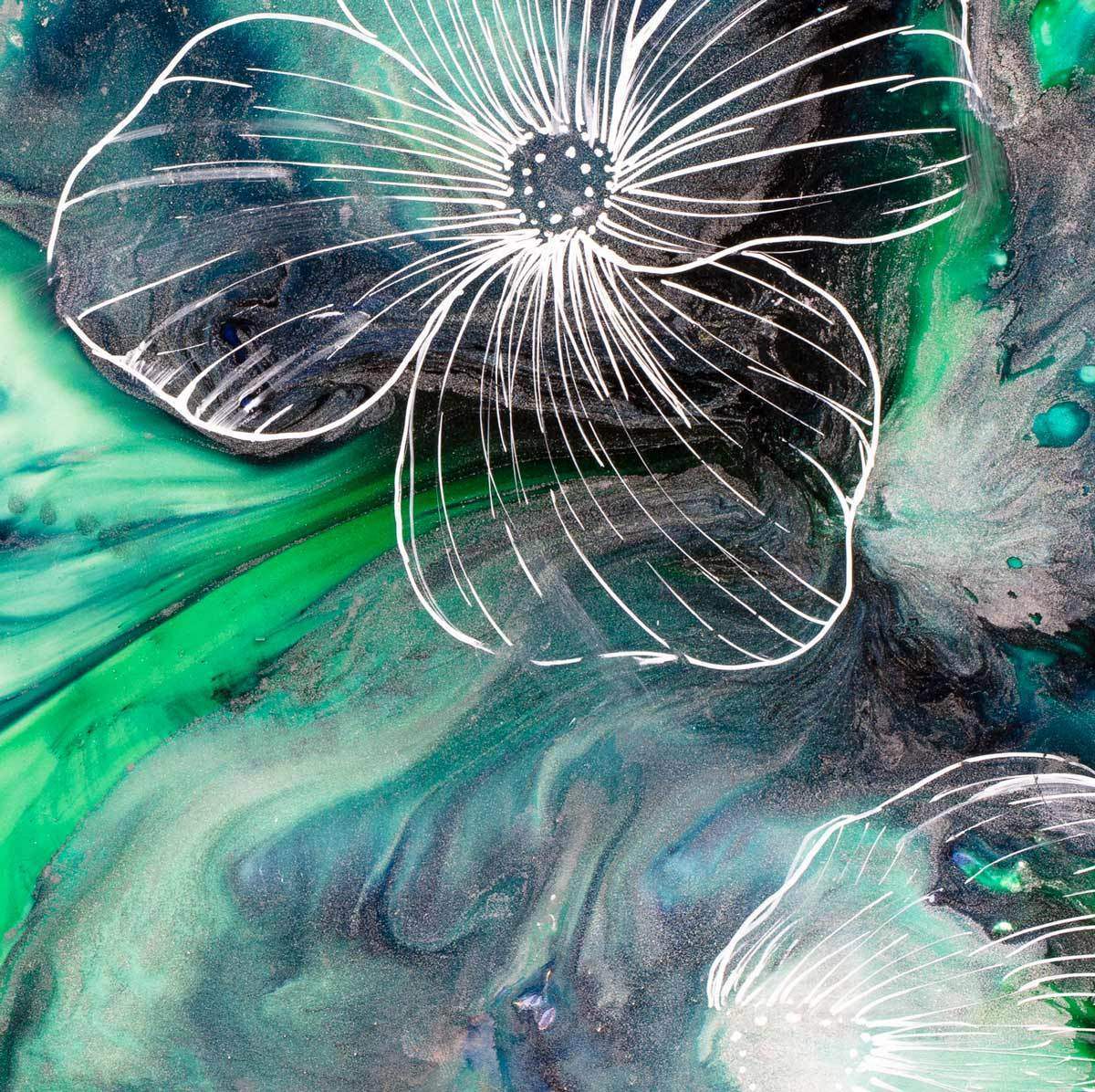 Water Petals Green - Original by artist Laura Beck - Wyecliffe Galleries