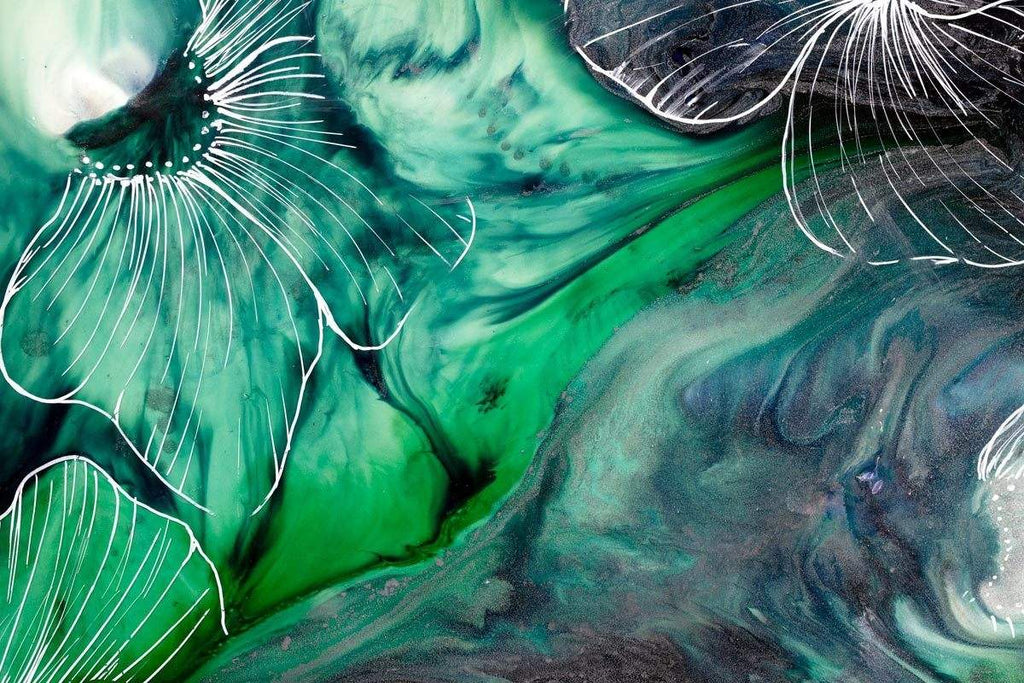 Water Petals Green - Original by artist Laura Beck - Wyecliffe Galleries