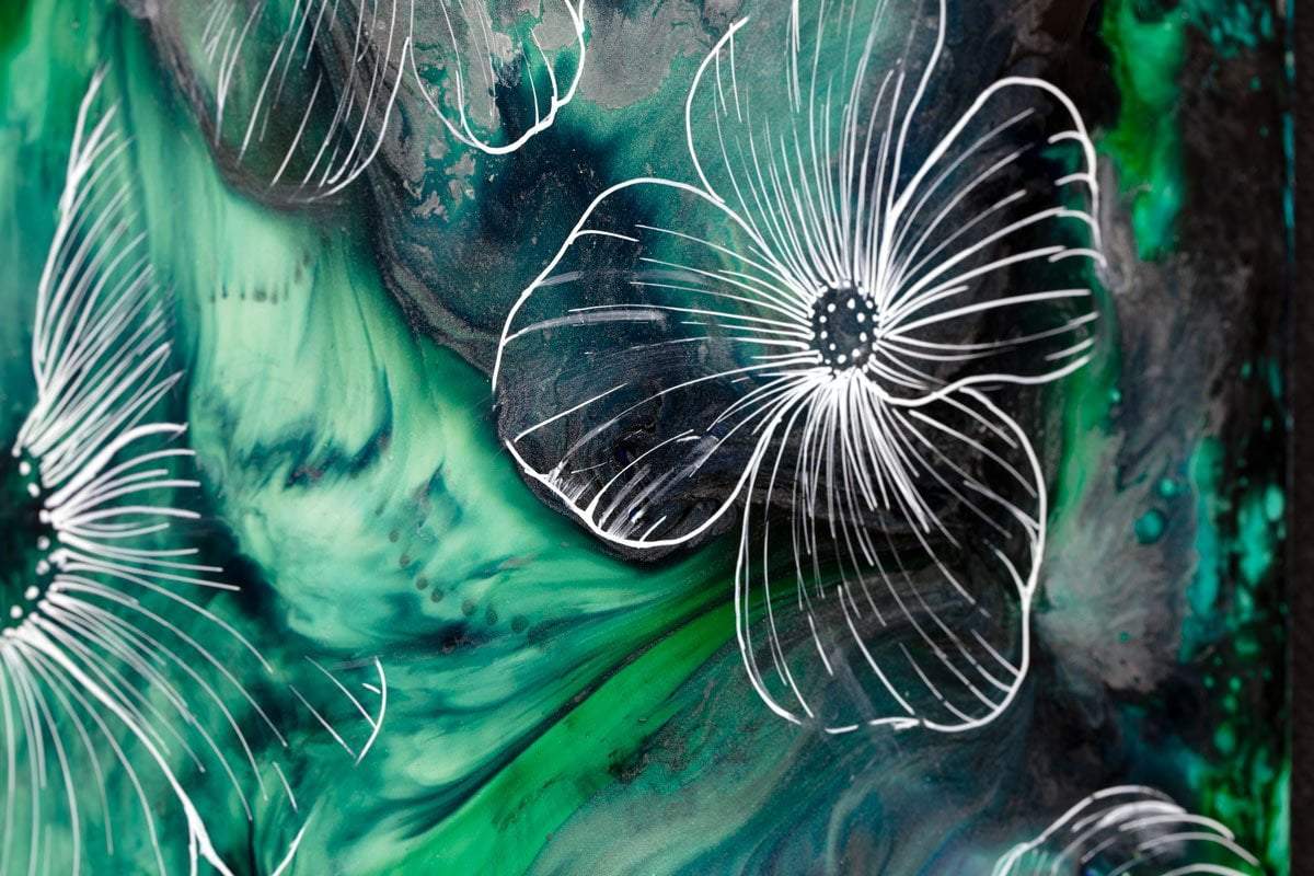 Water Petals Green - Original Laura Beck Framed