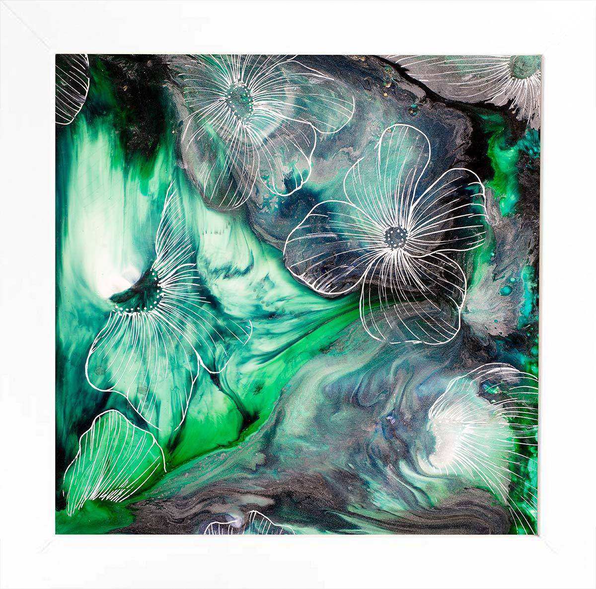 Water Petals Green - Original by artist Laura Beck - Wyecliffe Galleries