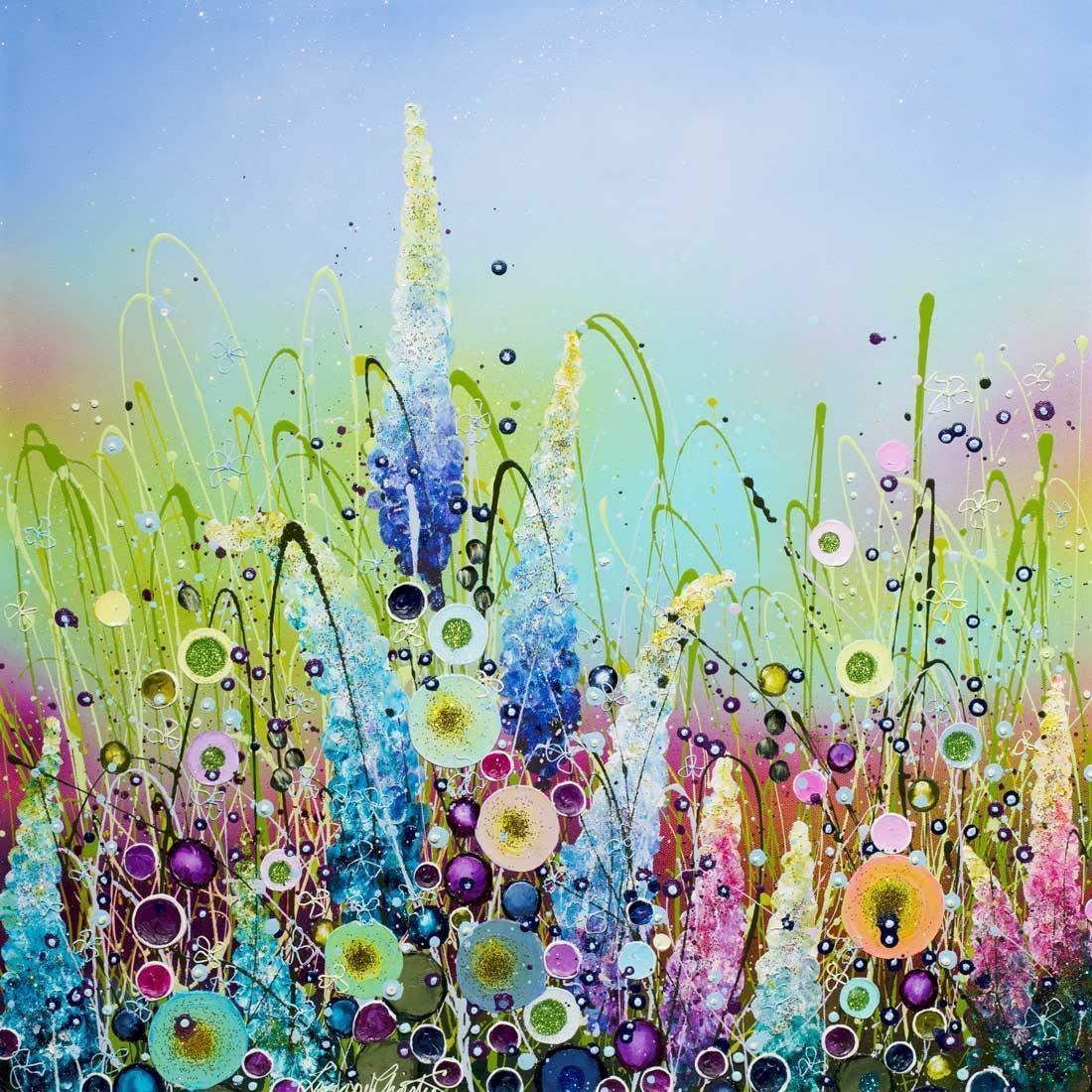 Embellished Wild Flowers - Original - SOLD by artist Leanne Christie - Wyecliffe Galleries