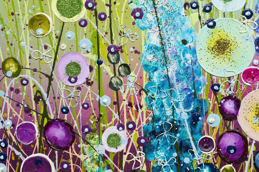 Embellished Wild Flowers - Original - SOLD by artist Leanne Christie - Wyecliffe Galleries