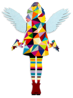 Angel Cake Blue Wings Geometric - Original Wall Sculpture - SOLD by artist Lhouette - Wyecliffe Galleries