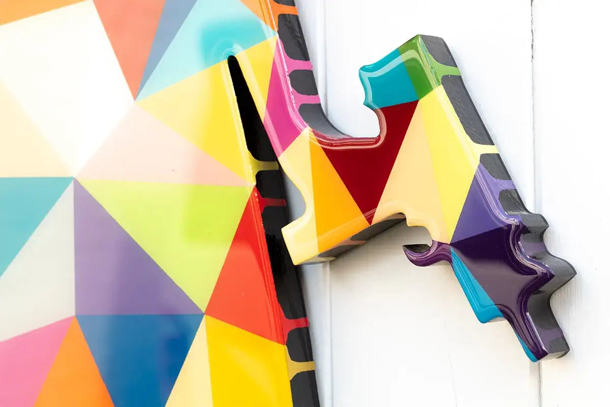 Angel Cake Blue Wings Geometric - Original Wall Sculpture - SOLD by artist Lhouette - Wyecliffe Galleries