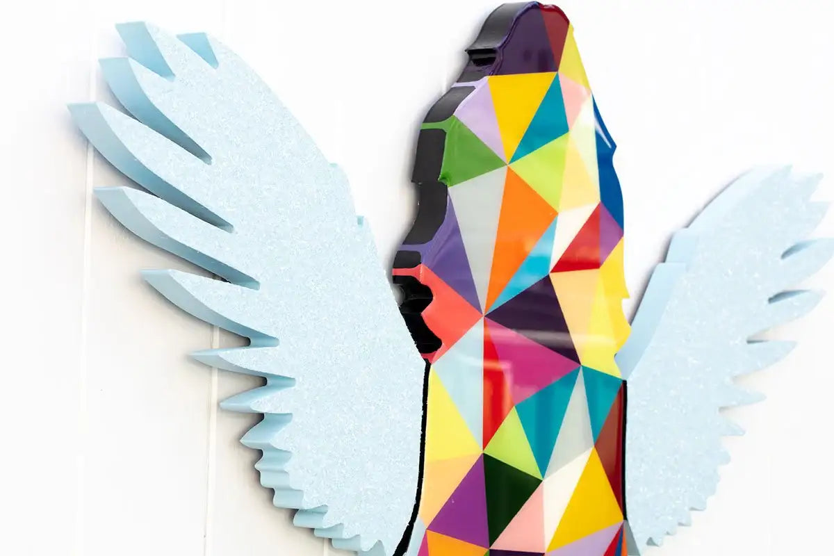 Angel Cake Blue Wings Geometric - Original Wall Sculpture - SOLD by artist Lhouette - Wyecliffe Galleries