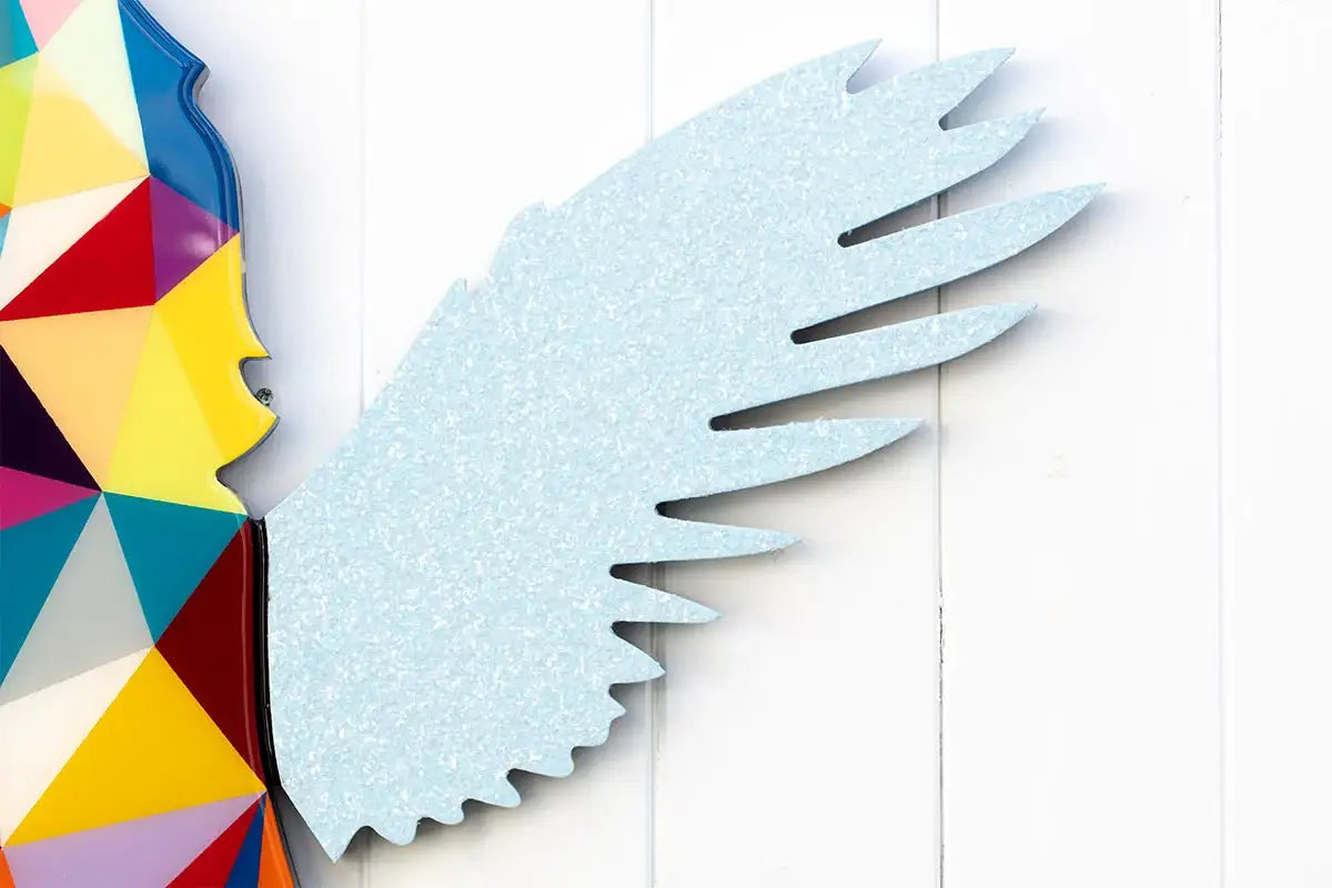 Angel Cake Blue Wings Geometric - Original Wall Sculpture - SOLD by artist Lhouette - Wyecliffe Galleries
