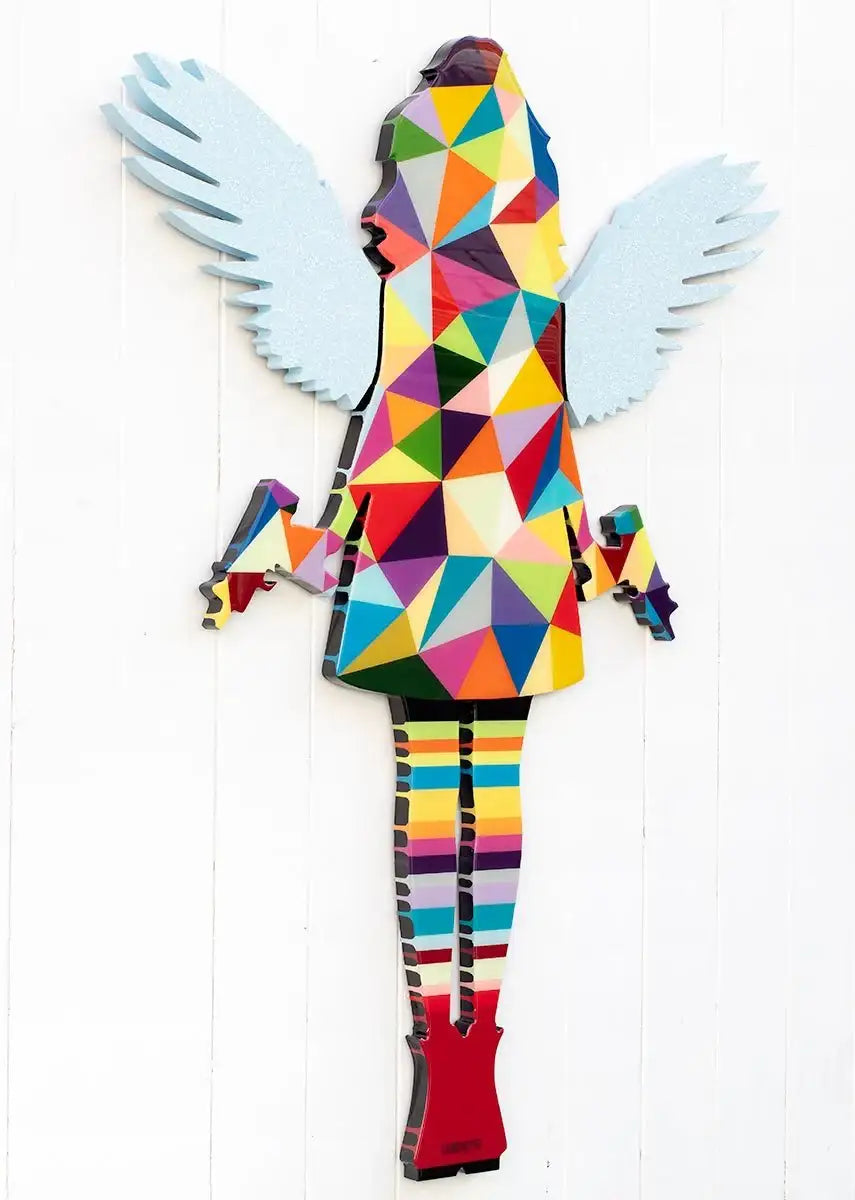 Angel Cake Blue Wings Geometric - Original Wall Sculpture - SOLD by artist Lhouette - Wyecliffe Galleries