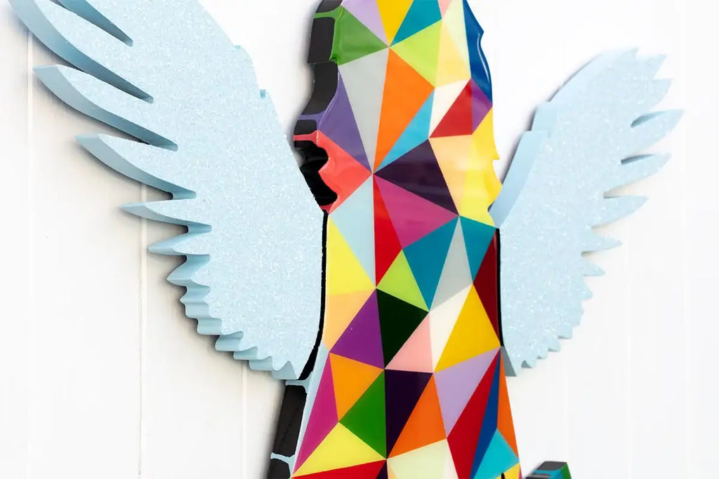 Angel Cake Blue Wings Geometric - Original Wall Sculpture - SOLD by artist Lhouette - Wyecliffe Galleries