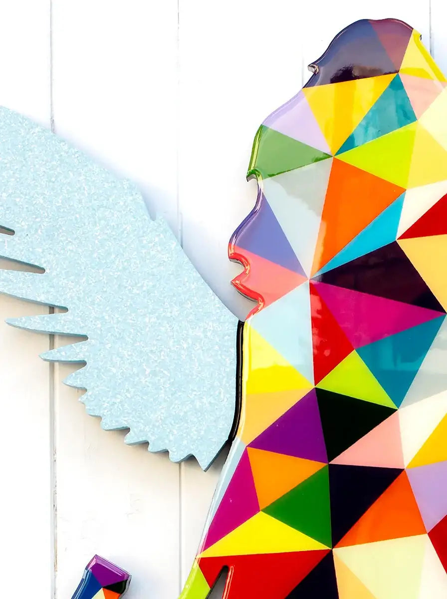 Angel Cake Blue Wings Geometric - Original Wall Sculpture - SOLD by artist Lhouette - Wyecliffe Galleries