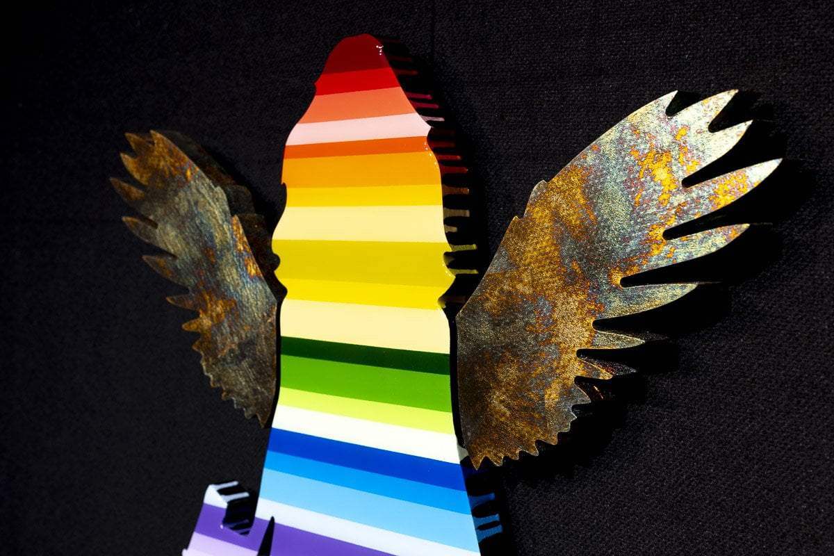 Angel Cake Striped, Metallic Wings - Original Wall Sculpture - SOLD by artist Lhouette - Wyecliffe Galleries