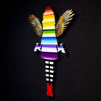 Angel Cake Striped, Metallic Wings - Original Wall Sculpture - SOLD by artist Lhouette - Wyecliffe Galleries