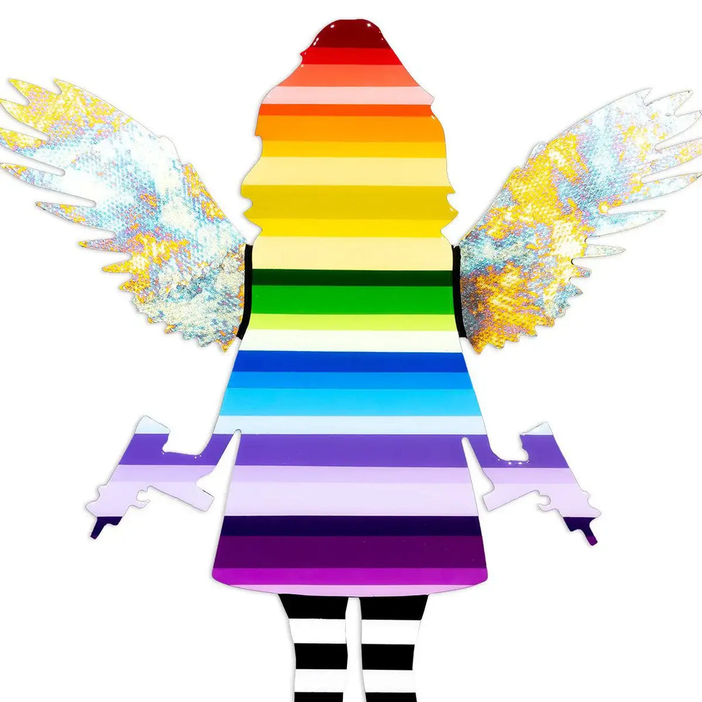 Angel Cake Striped, Metallic Wings - Original Wall Sculpture - SOLD by artist Lhouette - Wyecliffe Galleries