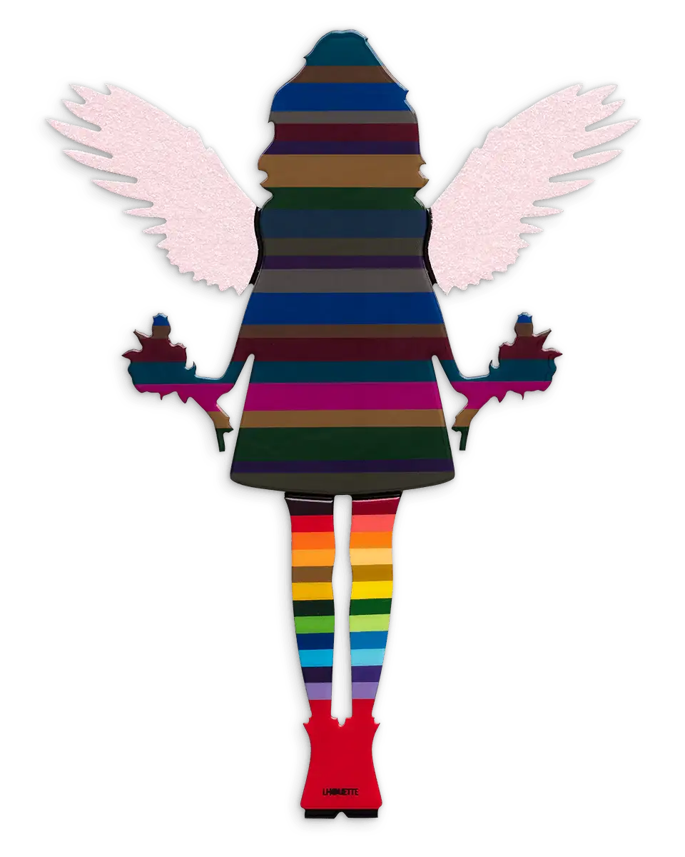 Angel Cake Miniature - Floral Striped - Original - SOLD by artist Lhouette - Wyecliffe Galleries