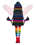 Angel Cake Miniature - Floral Striped - Original - SOLD by artist Lhouette - Wyecliffe Galleries