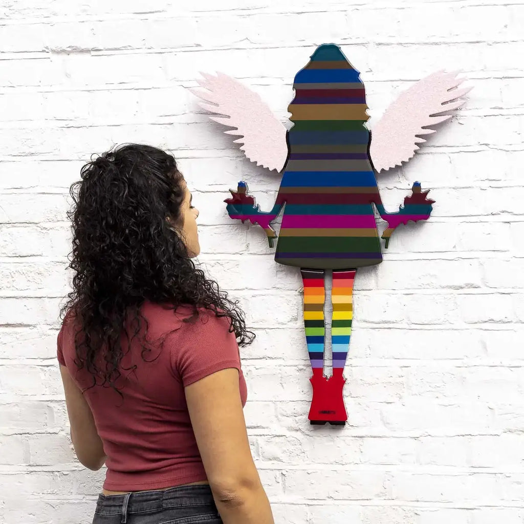 Angel Cake Miniature - Floral Striped - Original - SOLD by artist Lhouette - Wyecliffe Galleries