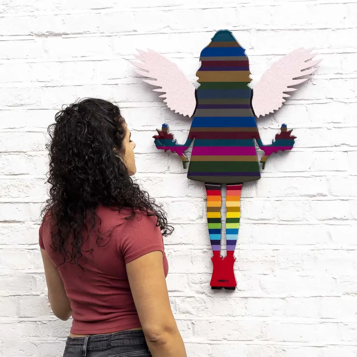 Angel Cake Miniature - Floral Striped - Original - SOLD by artist Lhouette - Wyecliffe Galleries