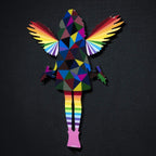Angel Cake Miniature - Dark Geometric with Rainbow wings - Original Wall Sculpture - SOLD by artist Lhouette - Wyecliffe Galleries