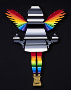 Angel Cake Miniature with Flowers - grey body and rainbow wings (Gloss Resin) - Original Wall Sculpture - SOLD by artist Lhouette - Wyecliffe Galleries