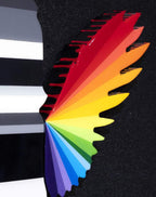 Angel Cake Miniature with Flowers - grey body and rainbow wings (Gloss Resin) - Original Wall Sculpture - SOLD by artist Lhouette - Wyecliffe Galleries