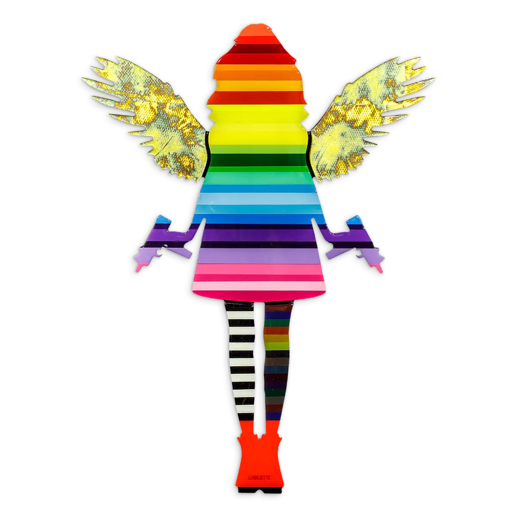 Angel Cake Rainbow Stripe & Acid Wings Miniature Wall Sculpture - Original SOLD by artist Lhouette - Wyecliffe Galleries
