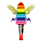 Angel Cake Rainbow Stripe & Acid Wings Miniature Wall Sculpture - Original SOLD by artist Lhouette - Wyecliffe Galleries