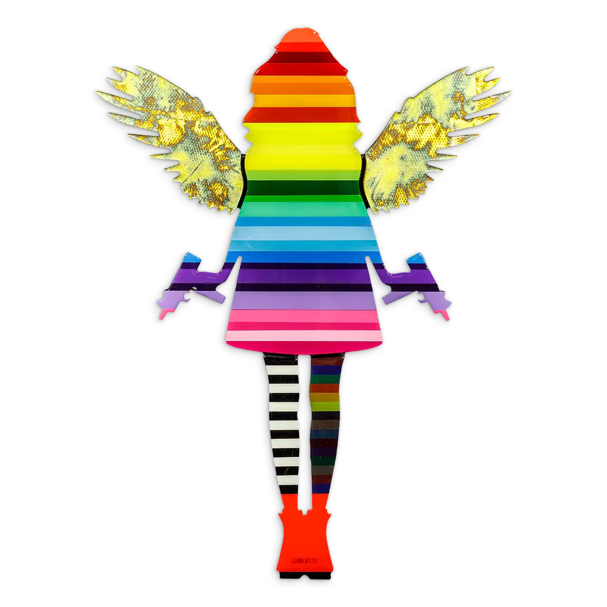 Angel Cake Rainbow Stripe & Acid Wings Miniature Wall Sculpture - Original SOLD by artist Lhouette - Wyecliffe Galleries