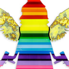 Angel Cake Rainbow Stripe & Acid Wings Miniature Wall Sculpture - Original SOLD by artist Lhouette - Wyecliffe Galleries