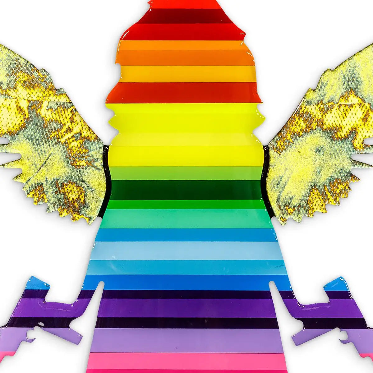 Angel Cake Rainbow Stripe & Acid Wings Miniature Wall Sculpture - Original SOLD by artist Lhouette - Wyecliffe Galleries