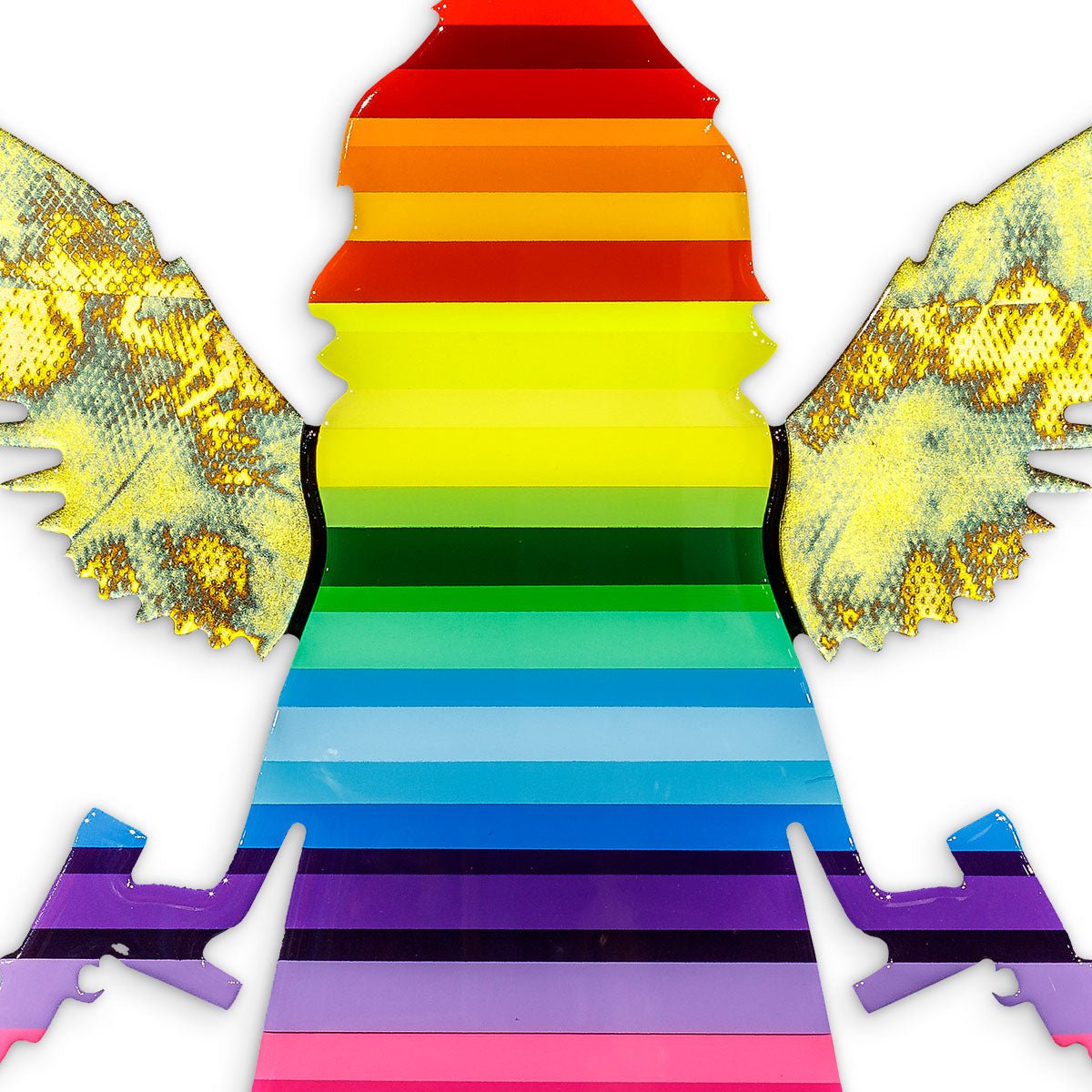 Angel Cake Rainbow Stripe & Acid Wings Miniature Wall Sculpture - Original Lhouette Mounted